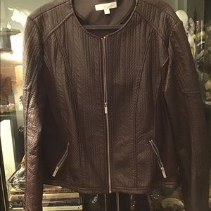 Brown cable knit and leather sweater/jacket